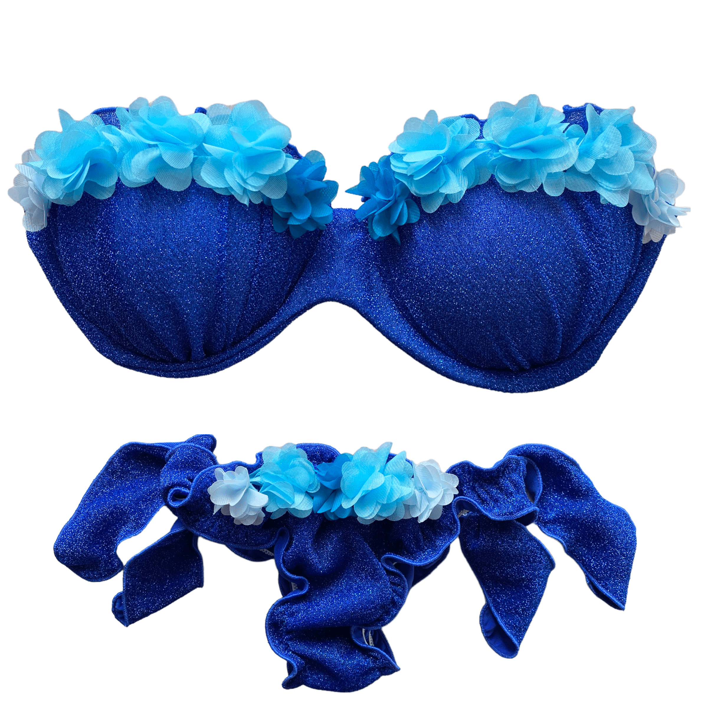 Lux blu lurex con fiori multicolour