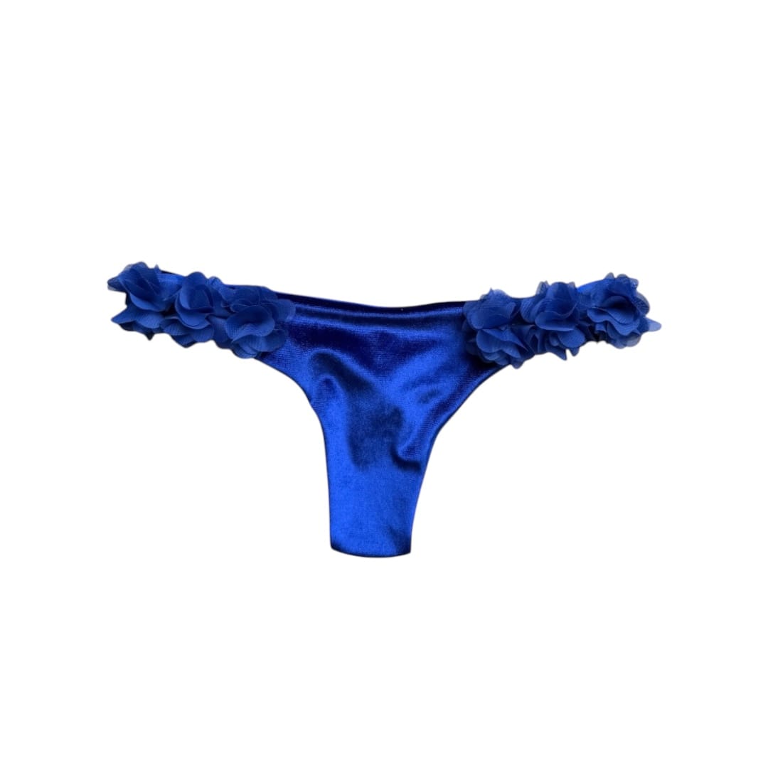 Verima perizoma o brasiliana blu vellutino con fiori ai lati