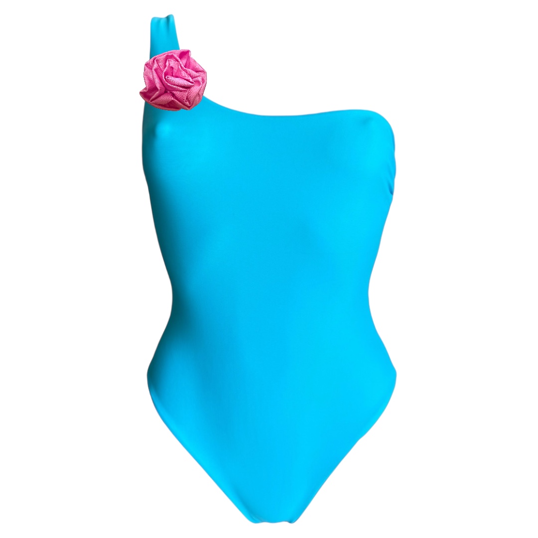 Parigi top costume intero turchese con spilla fiore rimovibile